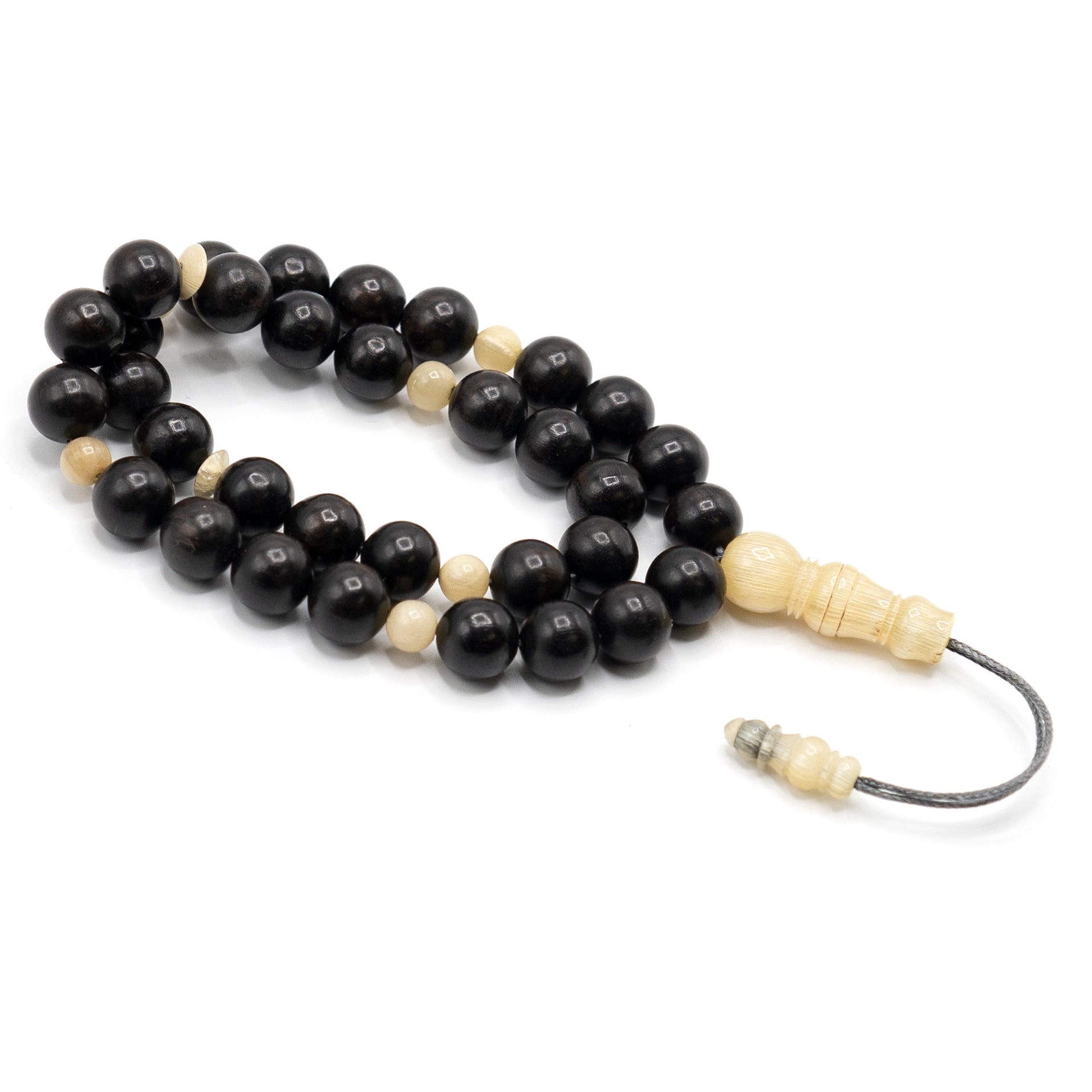 The Voyager Misbaha Bracelet: Ebony & Golden Ovis (Unisex) - 33 Beads, 10mm
