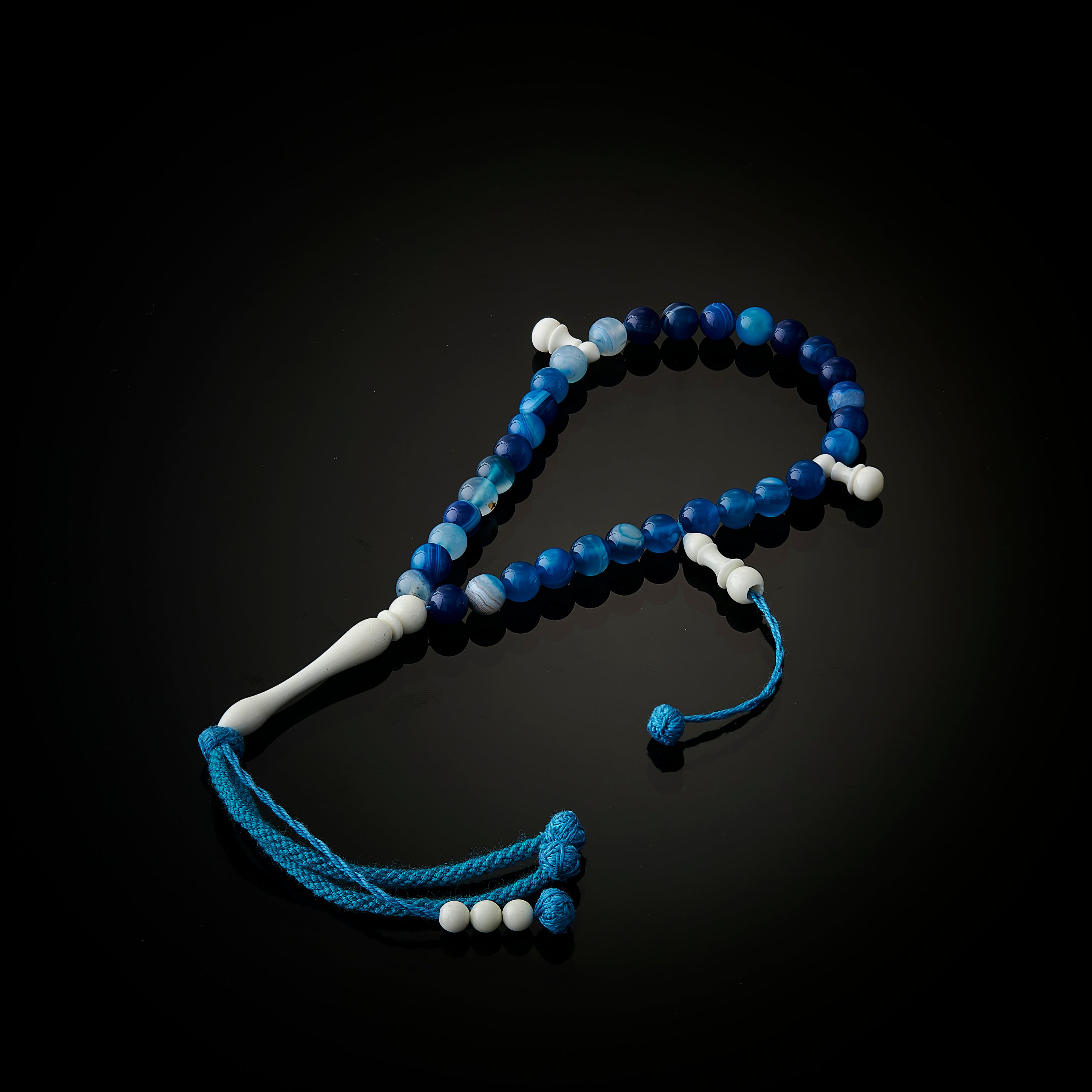 The Young Seeker's Misbaha: Blue Aqeeq - 33 Beads, 8mm