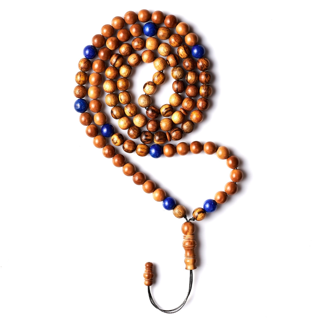 The Companion Misbaha Bracelet: Lapis Lazuli, Kuk Nut & Oud - 99 Beads, 8mm