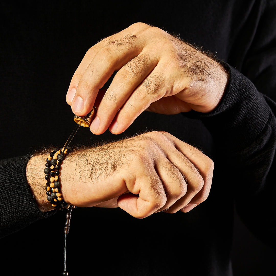 The Traveller Misbaha Bracelet: Mosaic Ebony and Lava - 99 Beads, 6mm