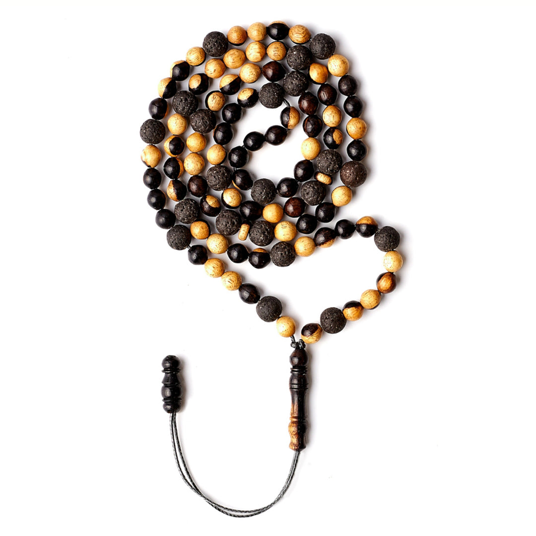 The Traveller Misbaha Bracelet: Mosaic Ebony and Lava - 99 Beads, 6mm