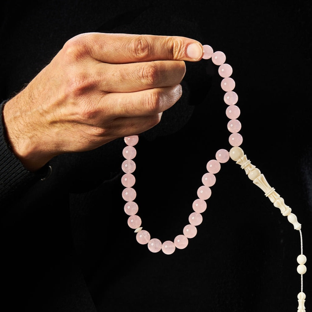 The Lady Misbaha: Rose Quartz and Dromedary - 33 Beads, 12mm (Limited Edition)