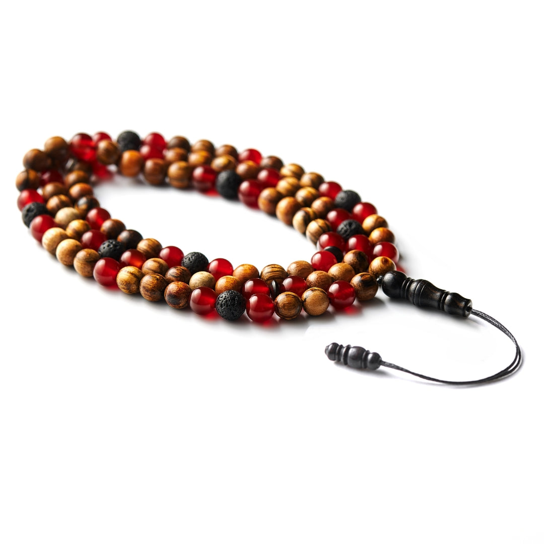 The Companion Misbaha Bracelet: Aqeeq, Oud, Ebony, and Lava - 99 Beads, 8mm