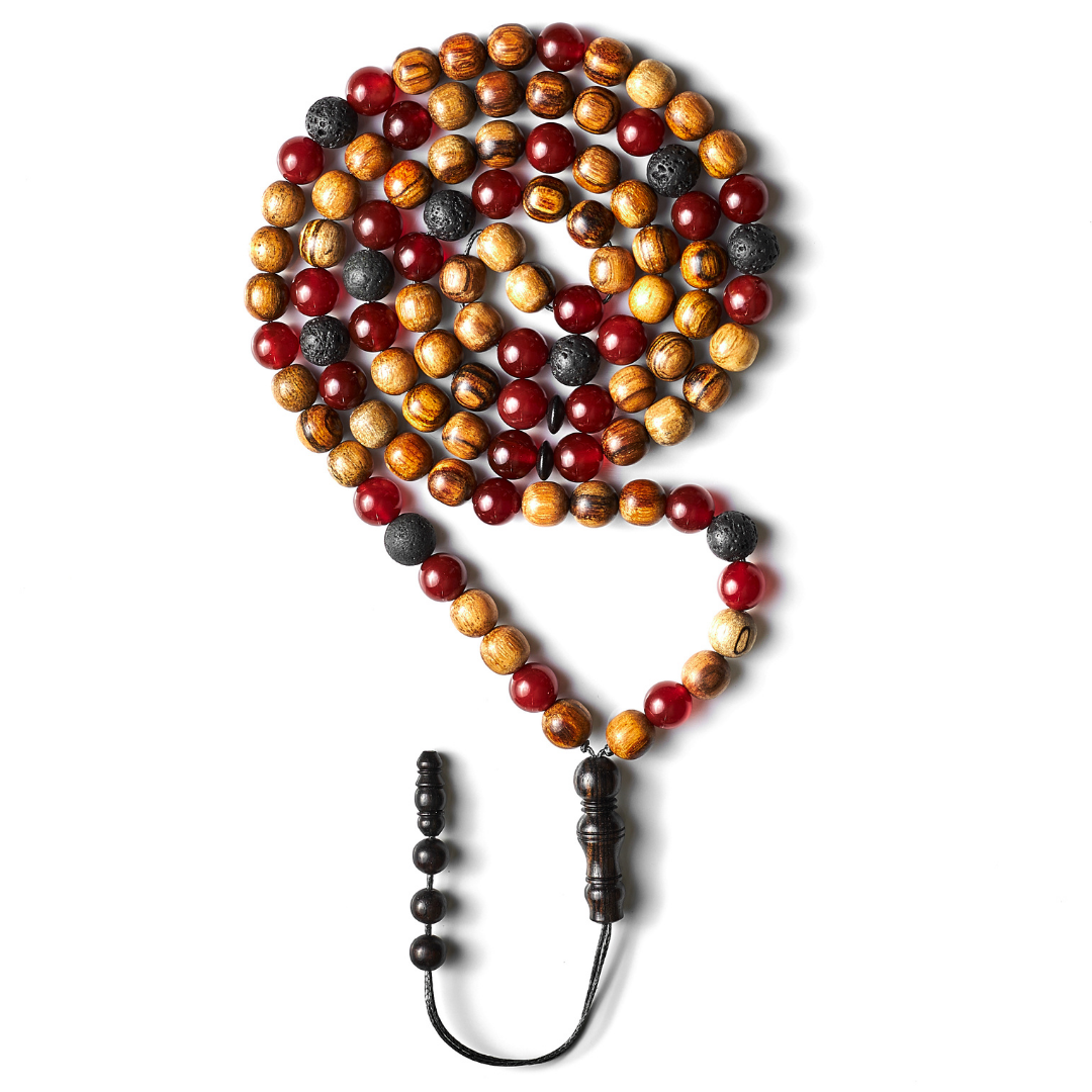 The Companion Misbaha Bracelet: Aqeeq, Oud, Ebony, and Lava - 99 Beads, 8mm