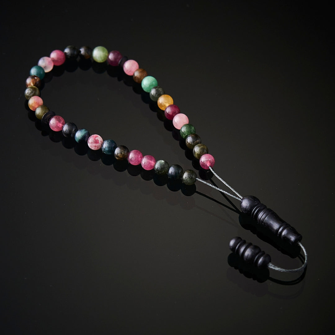 The Traveller Misbaha Bracelet: Tourmaline Gems and Ebony - 33 Beads, 5mm