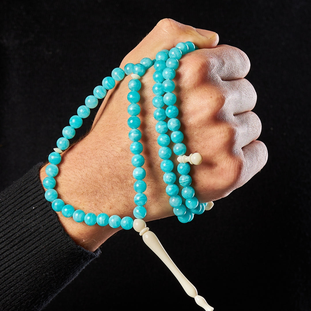 The Oceana Misbaha: Rare Amazonite and Dromedary - 99 Beads, 8mm