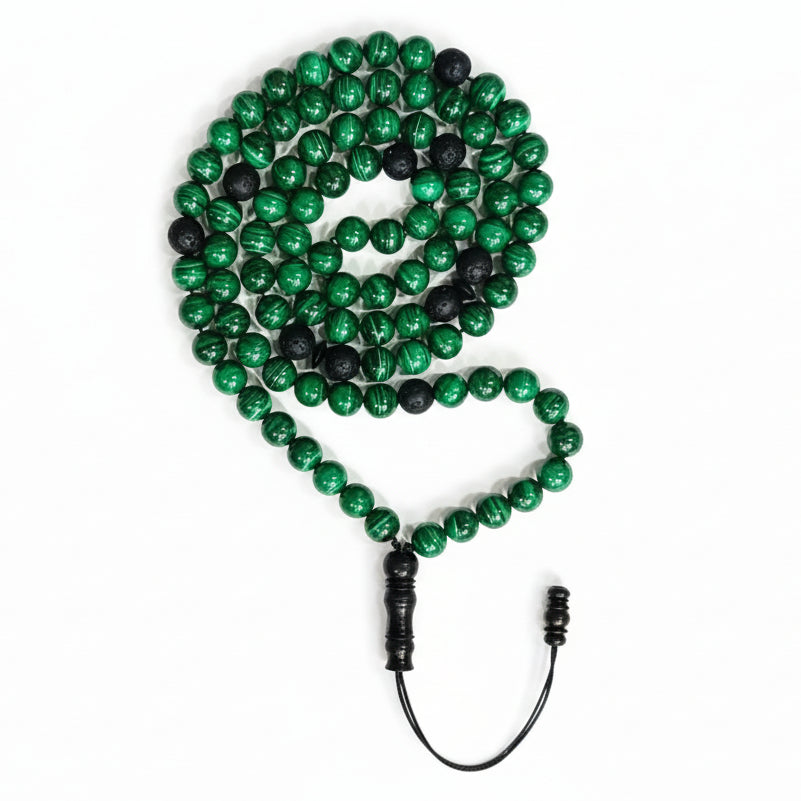 The Companion Misbaha Bracelet: Malachite and Lava - 99 Beads, 8mm