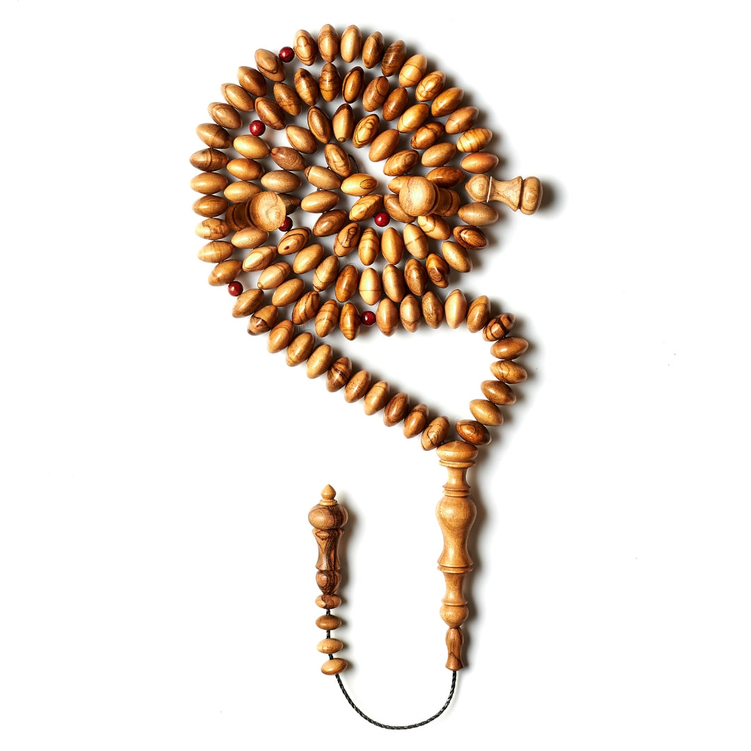 The Dazzling Disk Misbaha: Olive Wood and Jasper - 100 Beads, 12mm