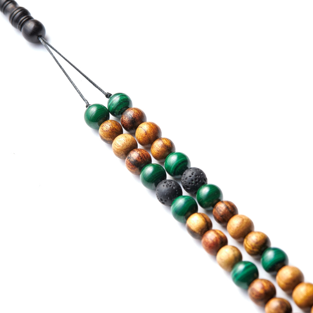 The Companion Misbaha Bracelet: Malachite, Oud and Lava - 99 Beads, 8mm