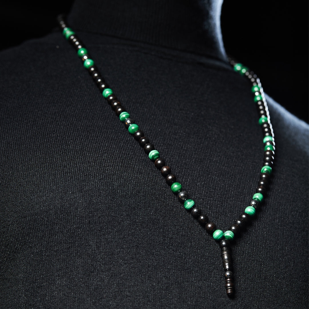 The Majestic Misbaha Necklace: Malachite, Hematite and Ebony- 99 Beads, 8mm