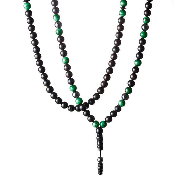 Azba Peacock Antique Black Beads Necklace Green