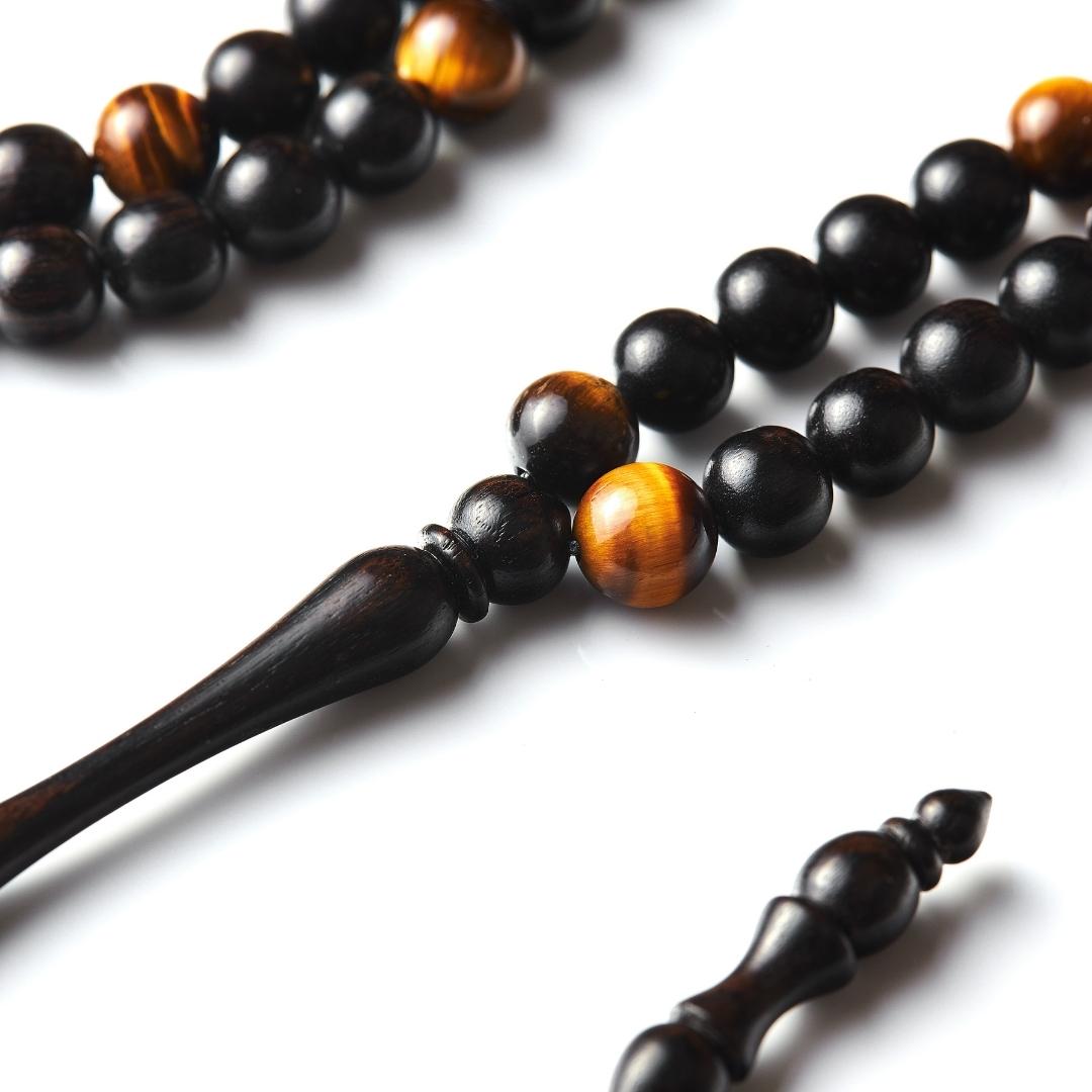 The Courage Misbaha (Minimal): Tiger's Eye and Ebony - 99 Beads, 8mm