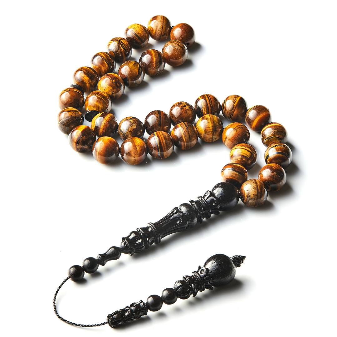 The Courage Misbaha: Tiger's Eye and Ebony - 33 Beads, 14mm