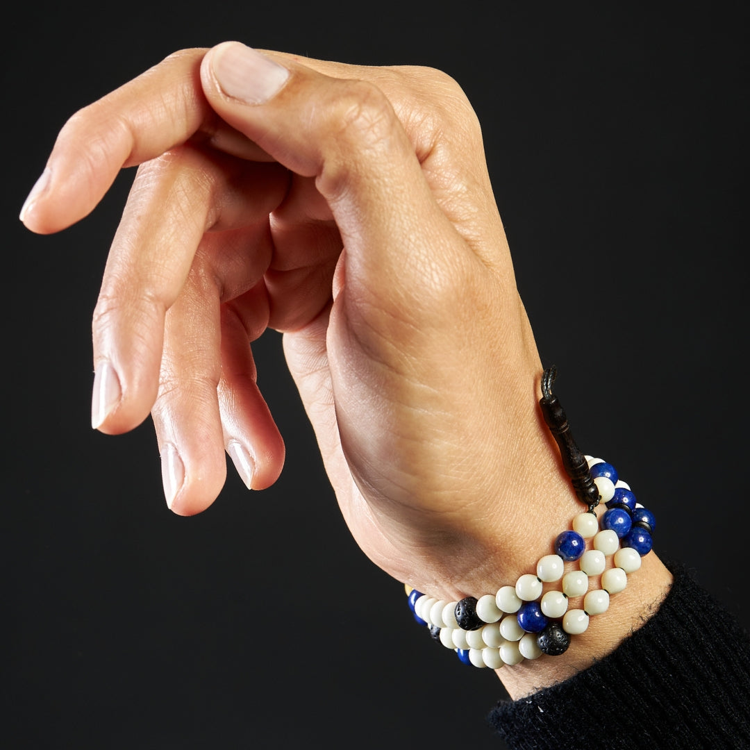 The Traveller Misbaha Bracelet: Lapis Lazuli, Dromedary and Lava - 99 Beads, 5.5mm