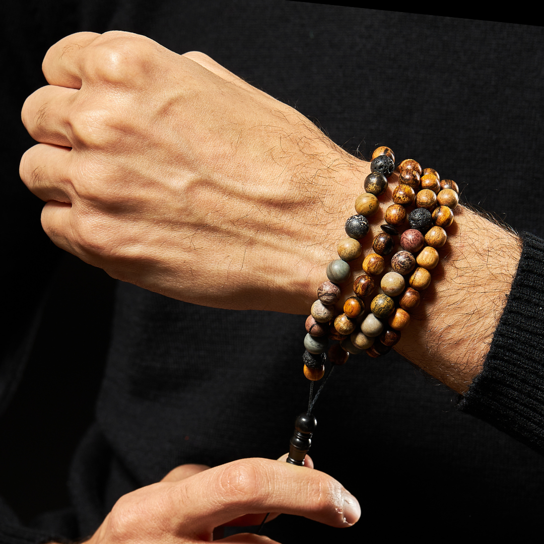 Authentic Jasper Islamic Tasbih Bracelet Basmala Beads
