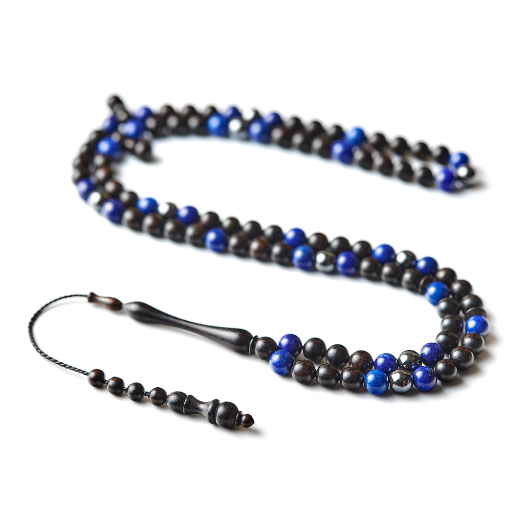 The Hadid Misbaha: Lapis Lazuli, Hematite, and Ebony - 99 Beads, 8mm