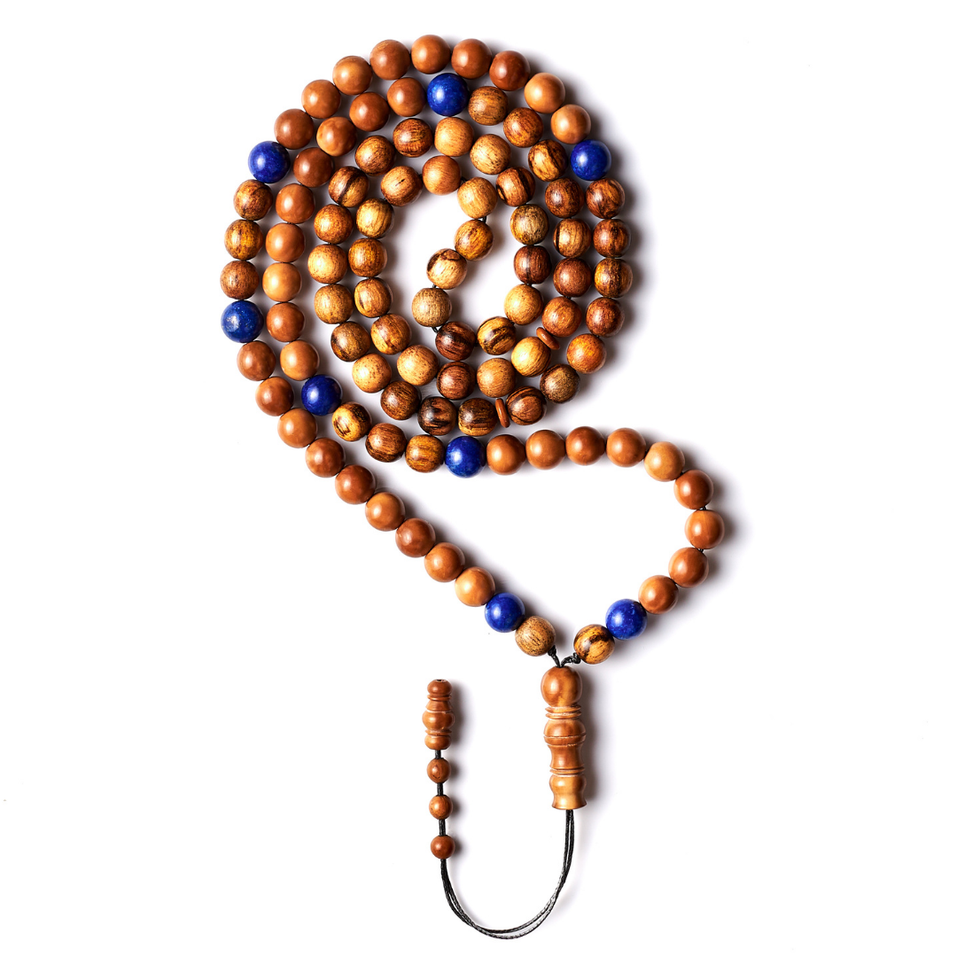 The Companion Misbaha Bracelet: Lapis Lazuli, Kuk Nut & Oud - 99 Beads, 8mm