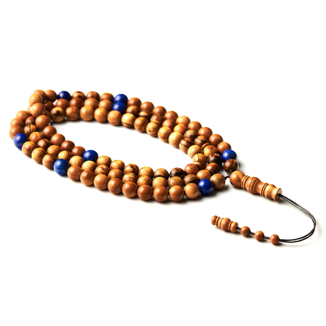 The Companion Misbaha Bracelet: Lapis Lazuli, Kuk Nut & Oud - 99 Beads, 8mm