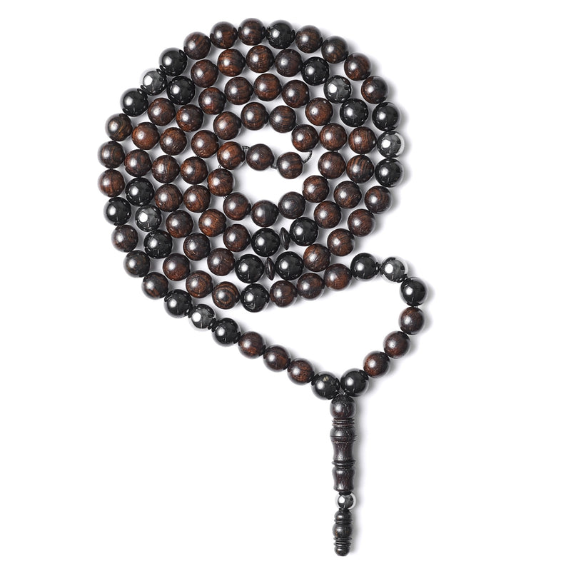 The Black Stone Minimal - Tourmaline & Hematite Misbaha Necklace, 99 Beads