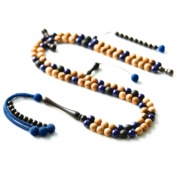 One-Million - JERUSALEM - Lapis Lazuli, Lava & Olive Wood Misbaha, 100 Beads