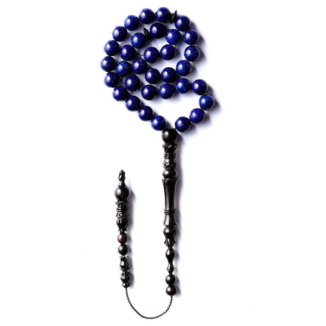 The Celestial Misbaha: Lapis Lazuli and Ebony - 33 Beads, 10mm
