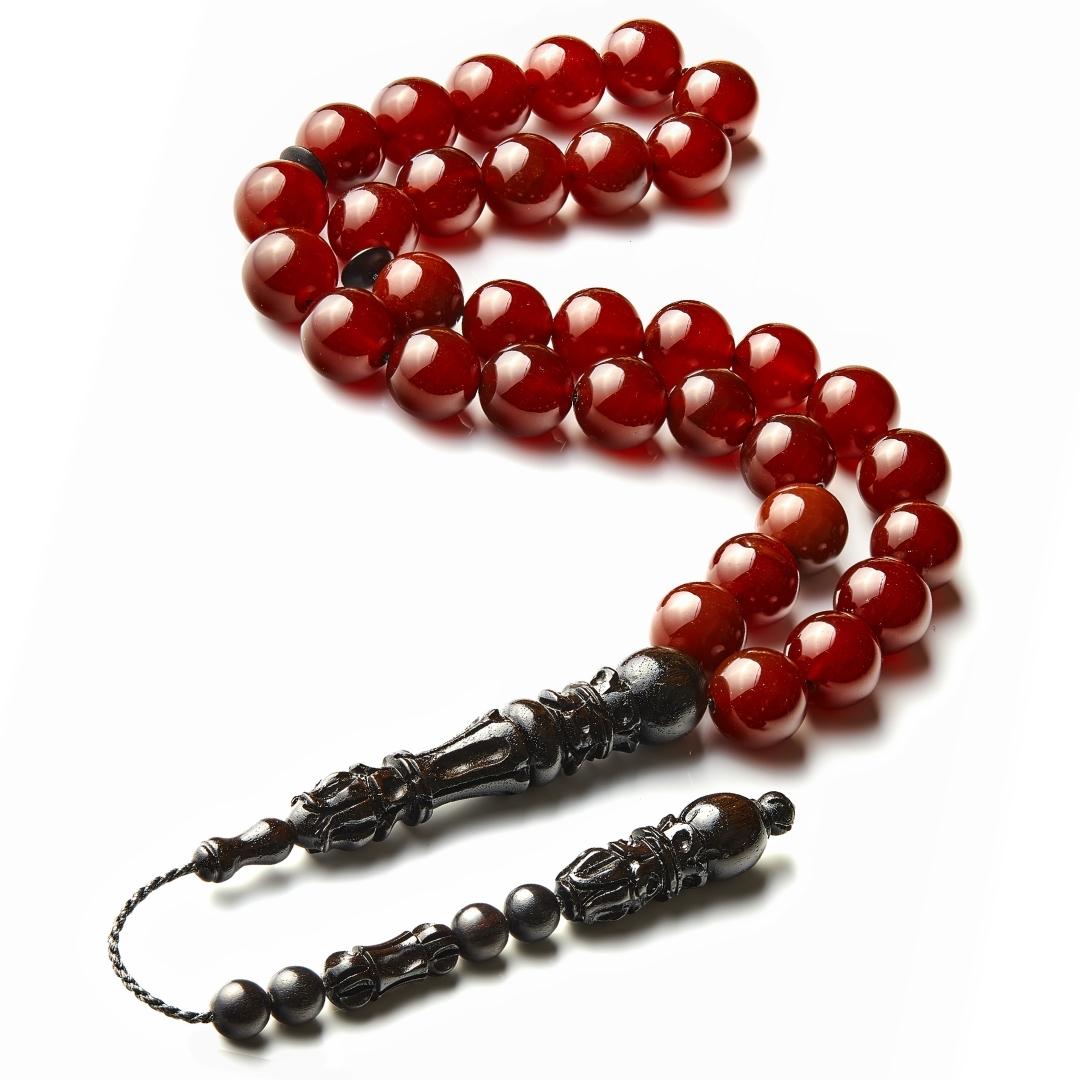 The Beloved Misbaha: Aqeeq and Ebony- 33 Beads, 14mm