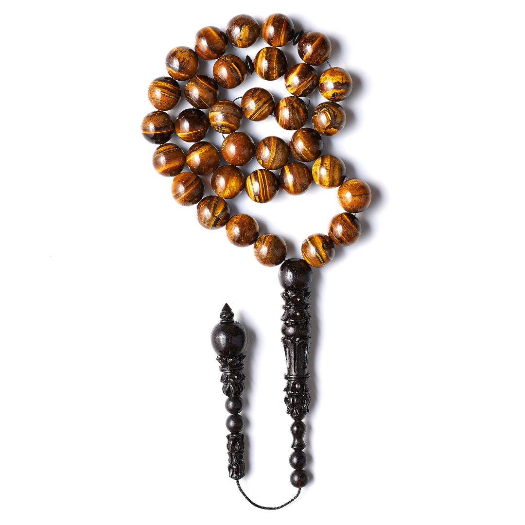 The Courage Misbaha: Tiger's Eye and Ebony - 33 Beads, 14mm