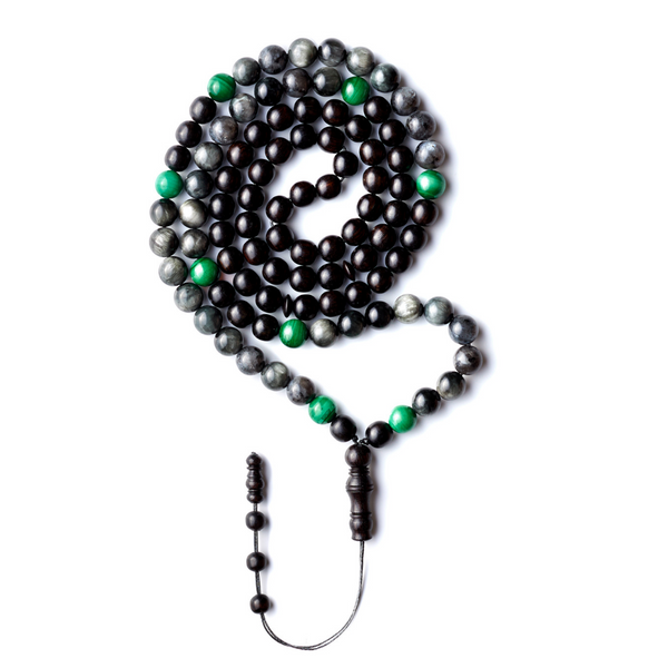 The Falcon Companion- Malachite Edition - Misbaha Bracelet, 99 Beads
