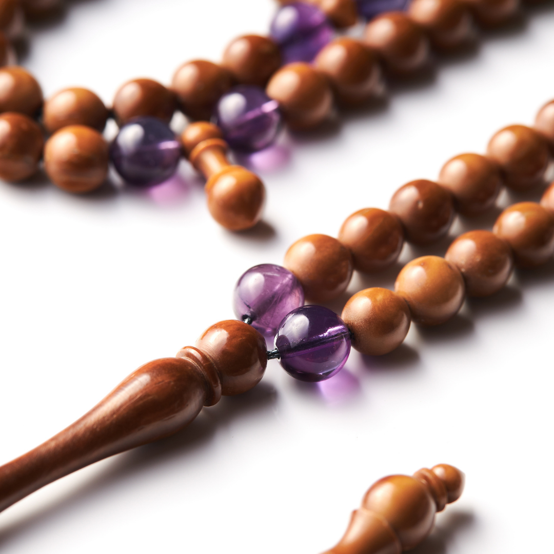 The Regality Misbaha: Amethyst & Kuk Nut - 99 Beads, 8mm