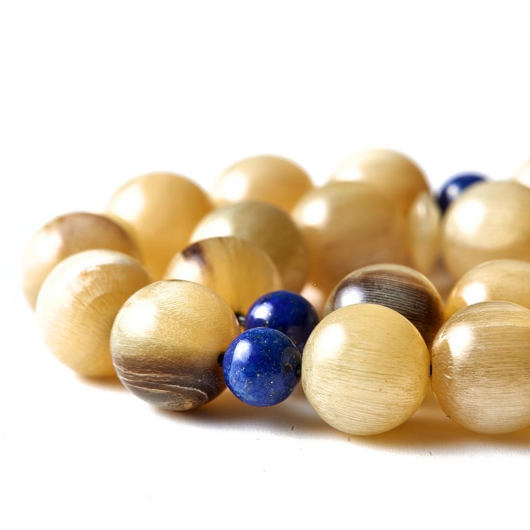 The Voyager Misbaha Bracelet: Golden Ovis & Lapis Lazuli (Unisex) - 33 Beads, 10mm