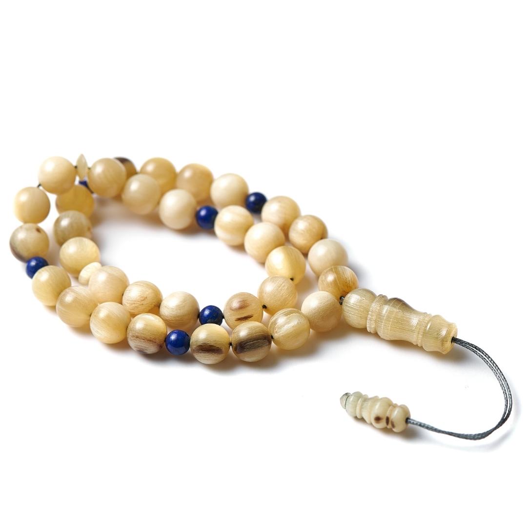 The Voyager Misbaha Bracelet: Golden Ovis & Lapis Lazuli (Unisex) - 33 Beads, 10mm