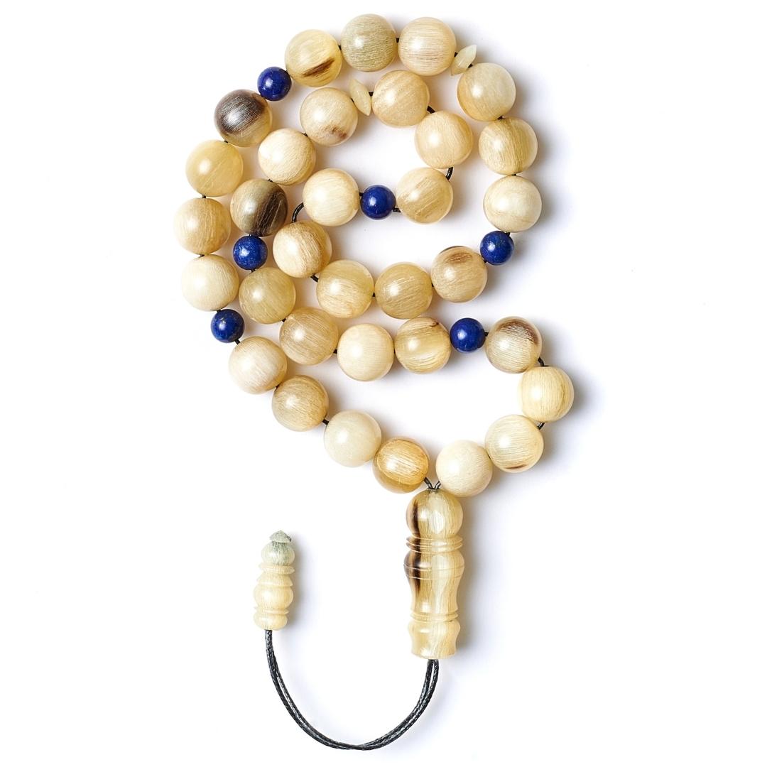 The Voyager Misbaha Bracelet: Golden Ovis & Lapis Lazuli (Unisex) - 33 Beads, 10mm