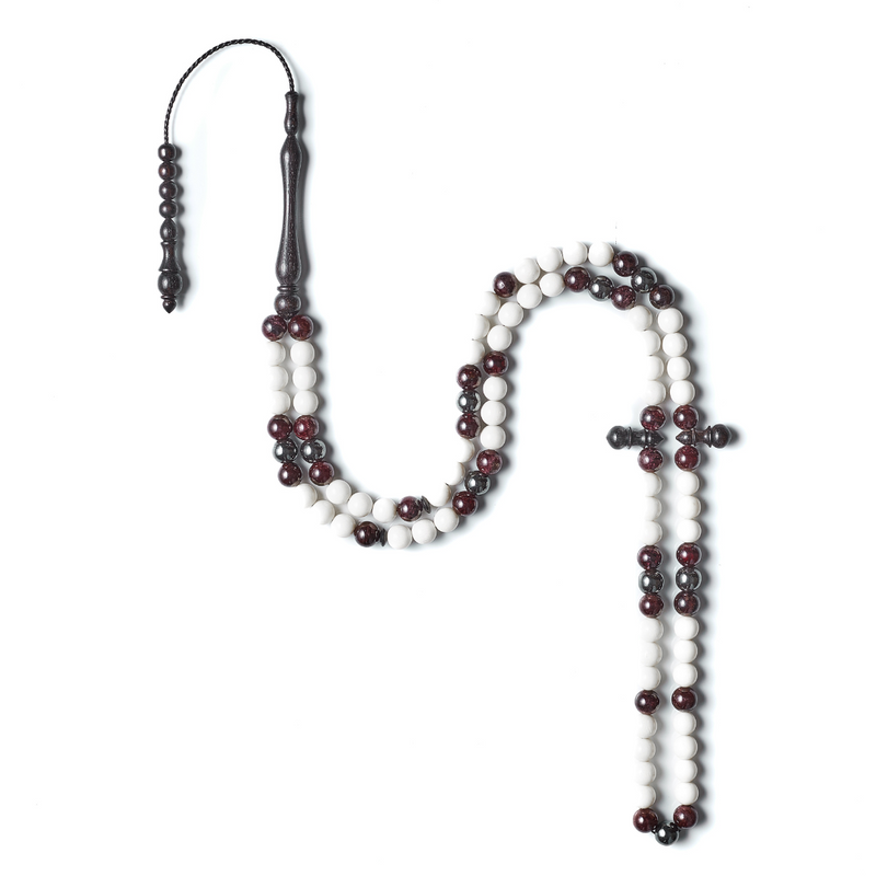 Hadid - Hematite and Garnet Misbaha, 99 Beads