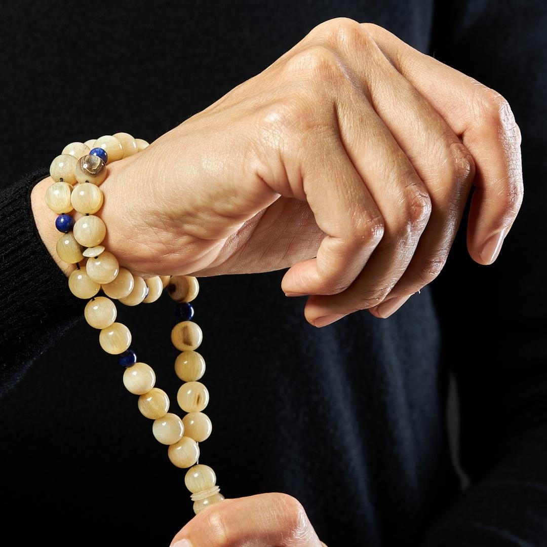 The Voyager Misbaha Bracelet: Golden Ovis & Lapis Lazuli (Unisex) - 33 Beads, 10mm