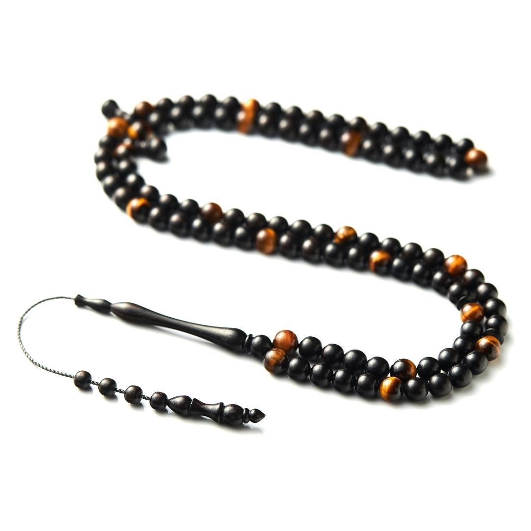 The Courage Misbaha (Minimal): Tiger's Eye and Ebony - 99 Beads, 8mm