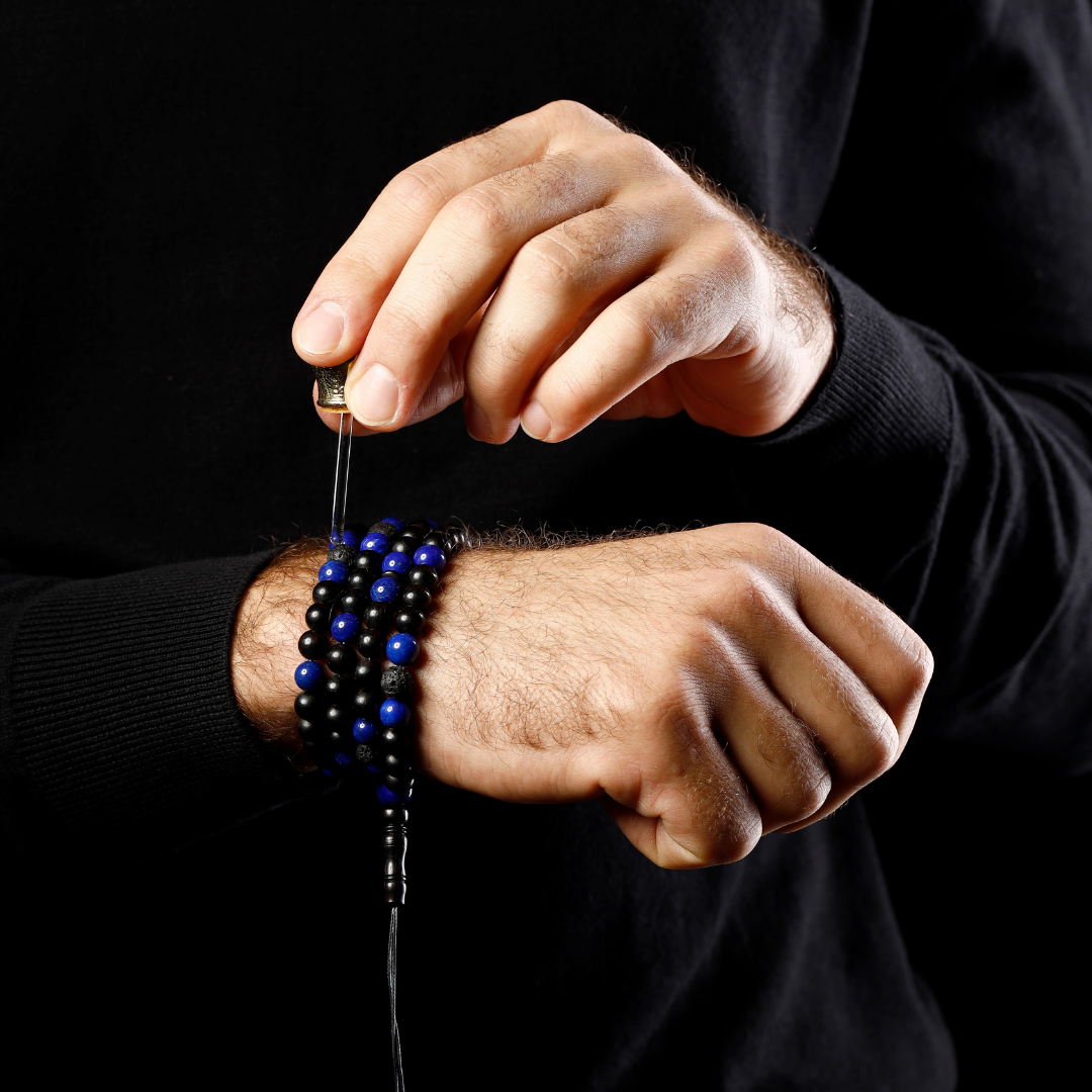 The Companion Misbaha Bracelet: Lapis Lazuli, Ebony and Lava - 99 Beads, 8mm