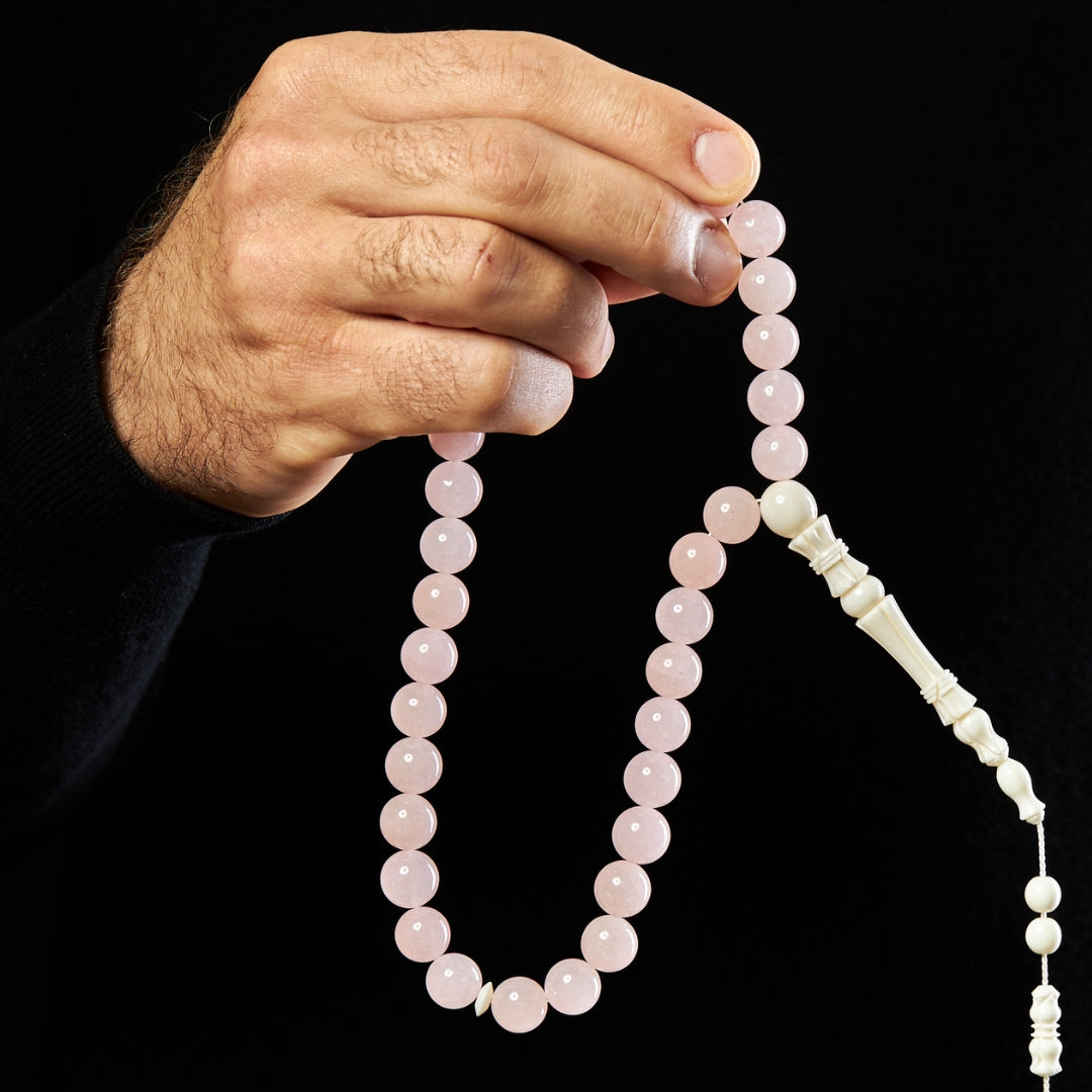 The Lady Misbaha: Rose Quartz and Dromedary - 33 Beads, 12mm (Limited Edition)