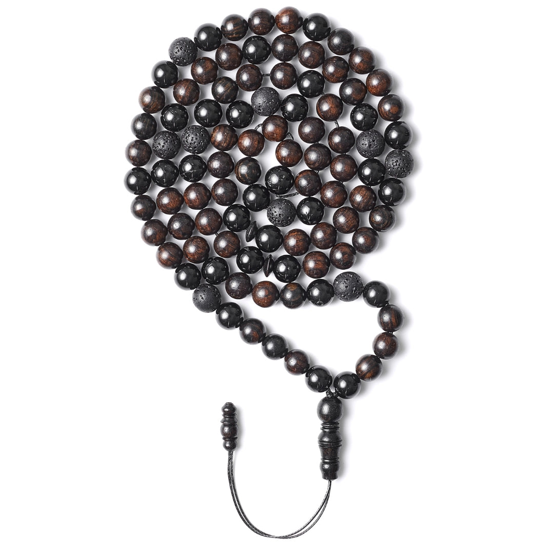 The Companion Misbaha Bracelet: Tourmaline, Ebony, and Lava - 99 Beads, 8mm