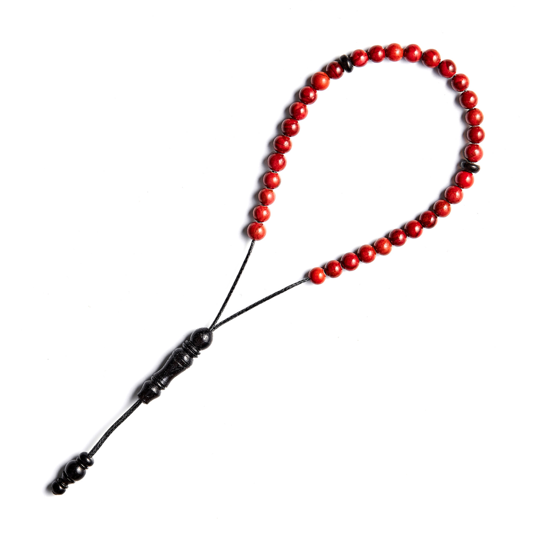 The Traveller Misbaha Bracelet: Red Jasper and Ebony - 33 Beads, 5mm