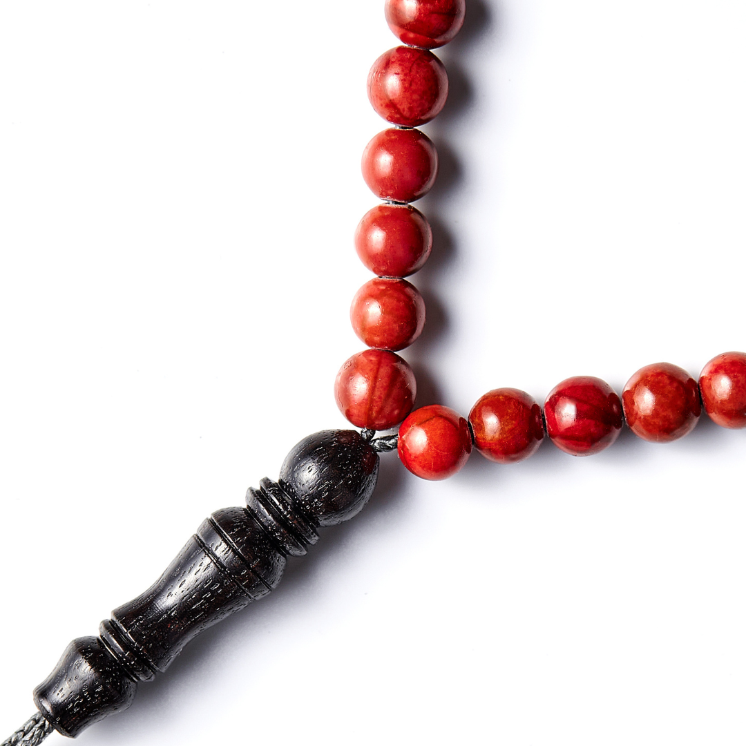 The Traveller Misbaha Bracelet: Red Jasper and Ebony - 33 Beads, 5mm