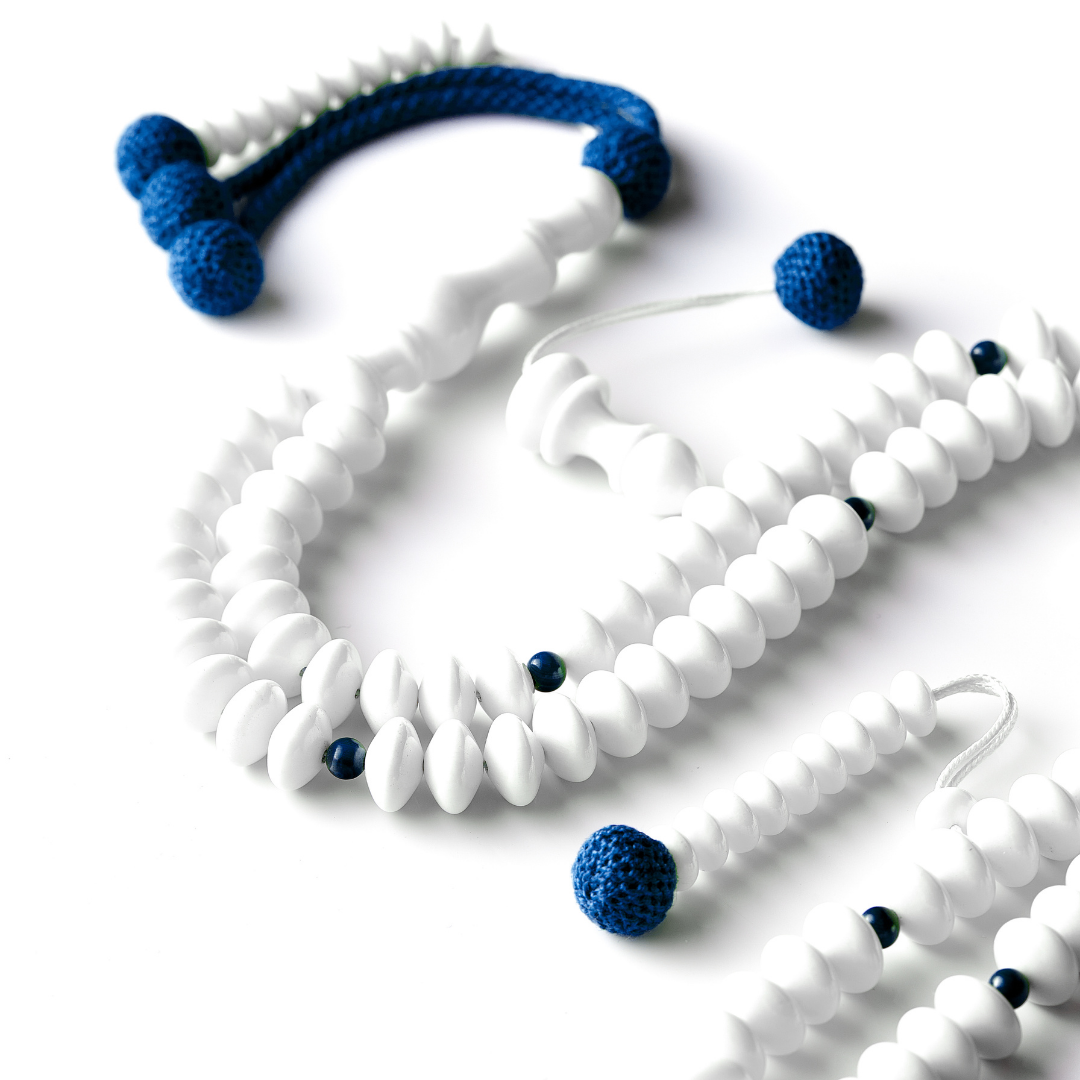 The Dignified Disks Misbaha: Lapis Lazuli & Dromedary - 99 Beads, 12mm