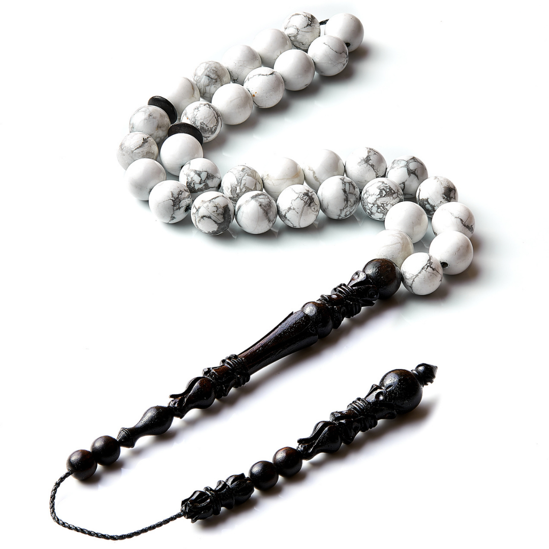 The Soothing Misbaha: Howlite and Ebony - 33 Beads, 10mm