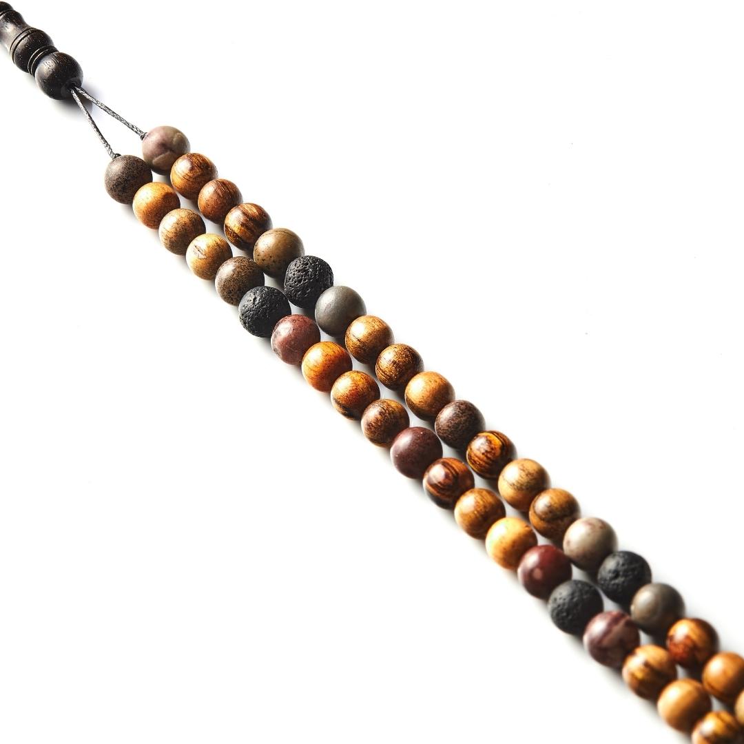 The Companion Misbaha Bracelet: Jasper, Oud, Ebony, and Lava - 99 Beads, 8mm