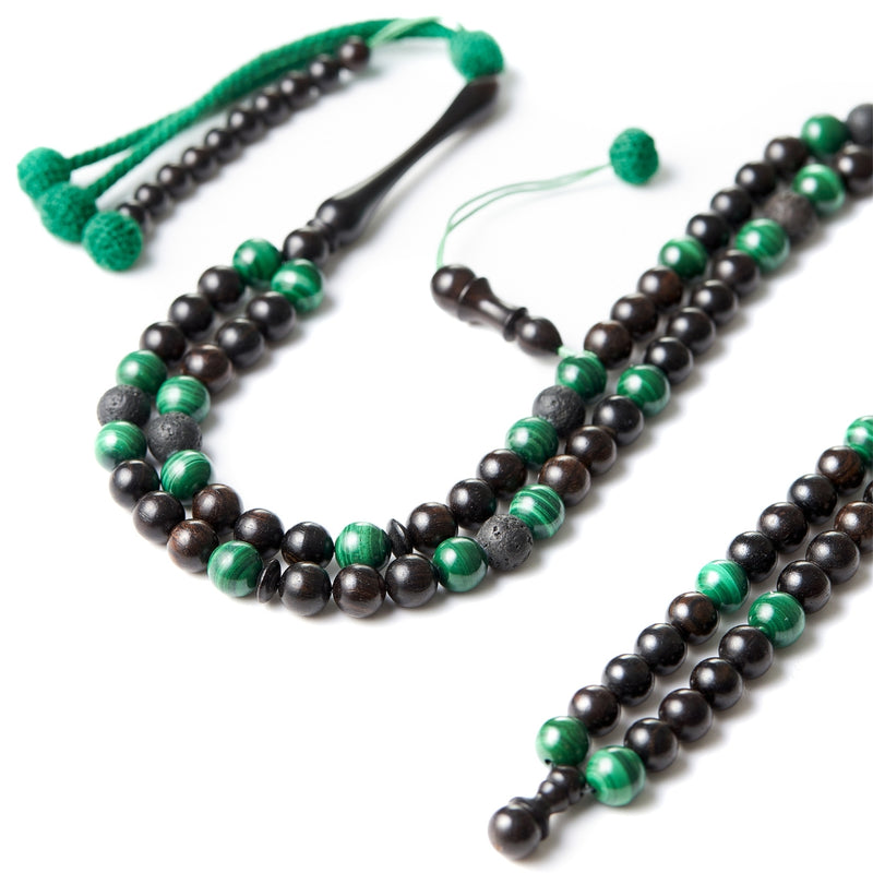 One-Million - Malachite, Lava & Ebony (Fragrance Diffuser) Misbaha, 100 Beads