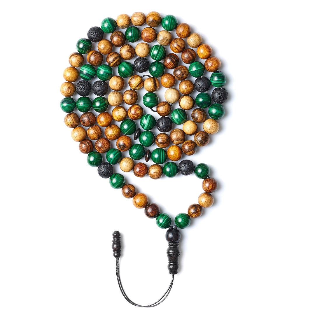 The Companion Misbaha Bracelet: Malachite, Oud and Lava - 99 Beads, 8mm