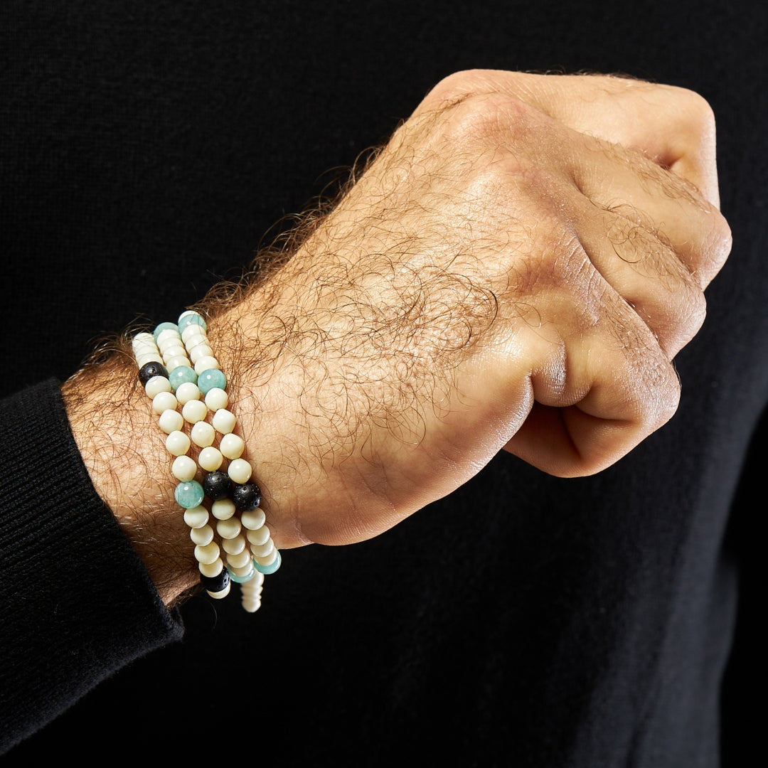 The Traveller Misbaha Bracelet: Amazonite, Dromedary and Lava - 99 Beads, 5.5mm