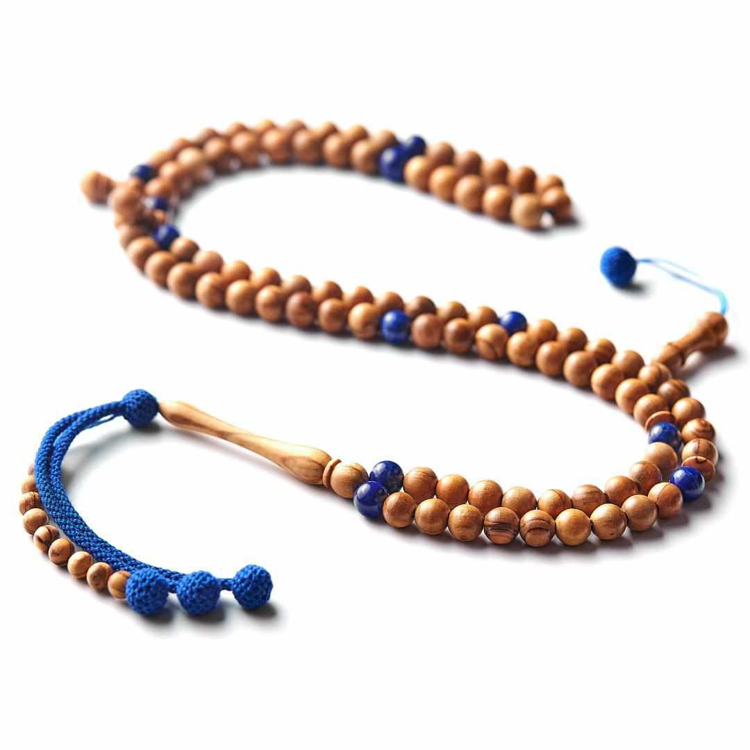 Blessed Olive Wood - Africana Collection - Heavenly Lapis Lazuli Gemstones Accented - 99 Beads-Islamic Prayer Beads- Tasbih-Misbah-سبحة-مسبحة-BasmalaBeads-Basmala