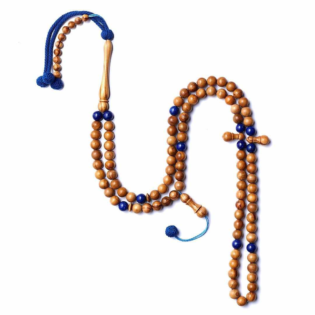 Blessed Olive Wood - Africana Collection - Heavenly Lapis Lazuli Gemstones Accented - 99 Beads-Islamic Prayer Beads- Tasbih-Misbah-سبحة-مسبحة-BasmalaBeads-Basmala