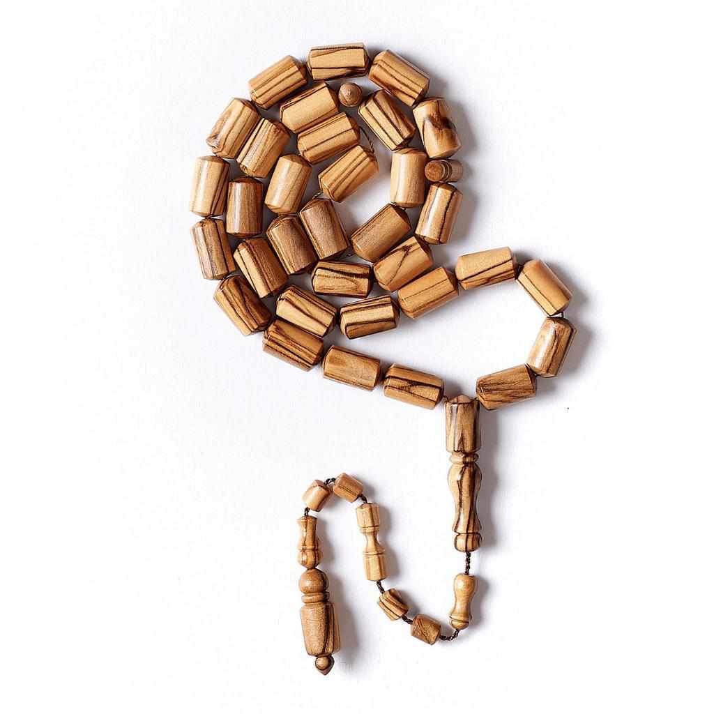 Connoisseur's Choice - Conifer Nut Style - Grained Olive Wood- 33 Beads-Islamic Prayer Beads- Tasbih-Misbah-سبحة-مسبحة-BasmalaBeads-Basmala