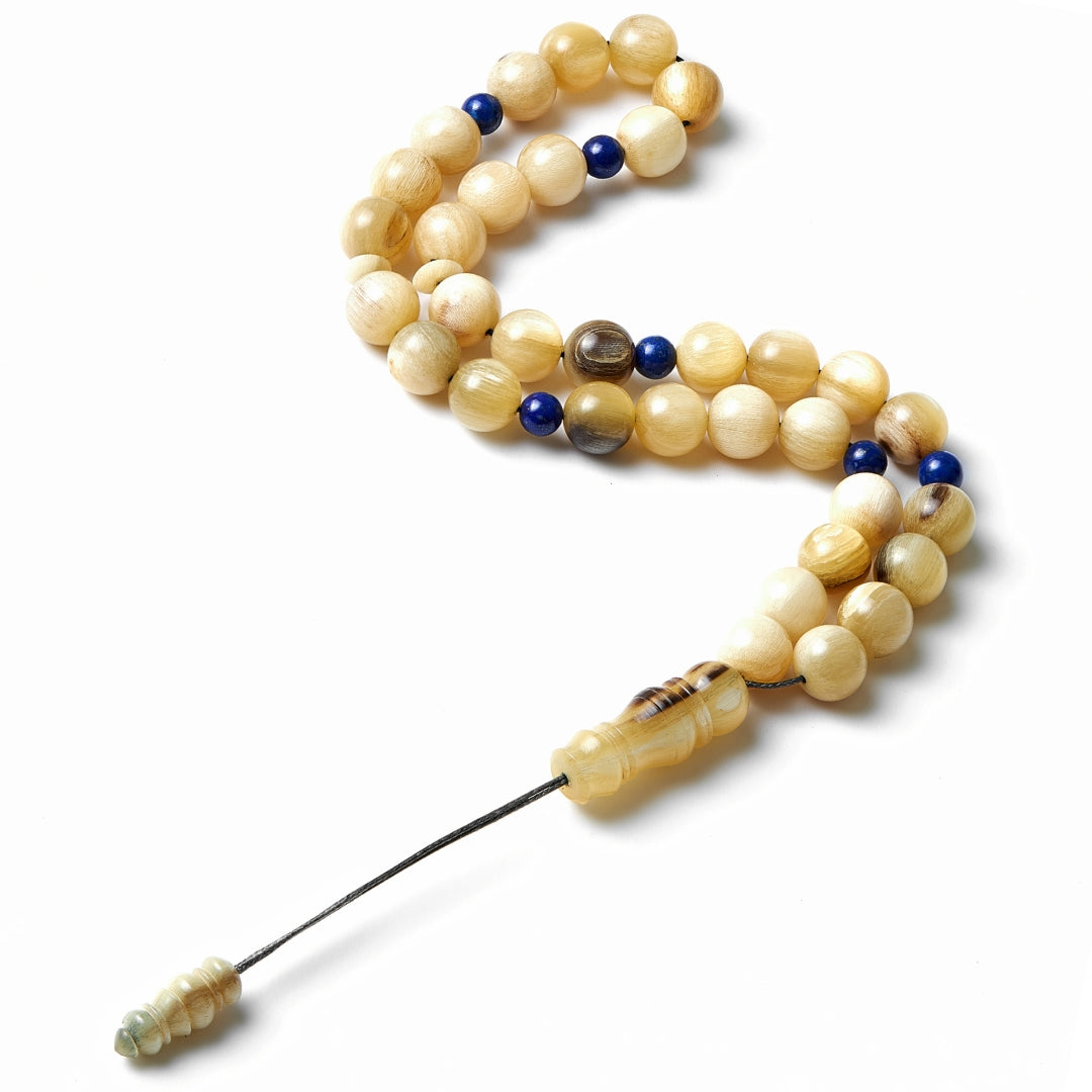 The Voyager Misbaha Bracelet: Golden Ovis & Lapis Lazuli (Unisex) - 33 Beads, 10mm